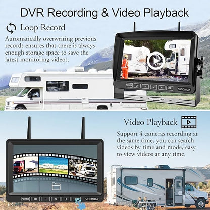 1080P Wireless RV Camera System, IP69 Waterproof Night Vision Backup Camera Side Rear View Camera with 7 Inch HD Monitor for RV Truck Trailer Camper