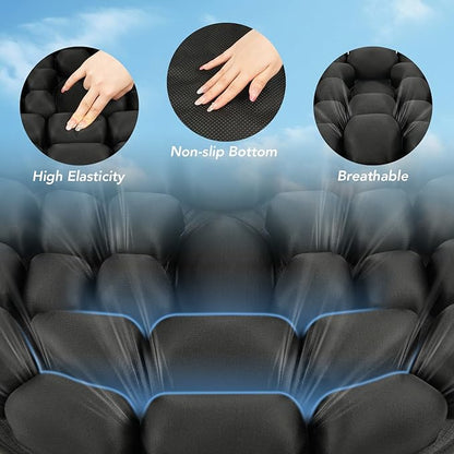 Travel Seat Cushion, 3D Air Inflatable Pressure Relief Cushion for Hemorrhoid and Tailbone Pain Relief, Optimal Support for Long Sitting in Car, Air Travel, Office Chairs, Home Living (Black)