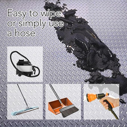 RESILIA Heavy Duty Garage Floor Runner & Protector Mat - Slip Resistant Diamond Plate PVC Mats - Water, Spill, & Stain Resistant, Silver (4 feet x 10 feet)