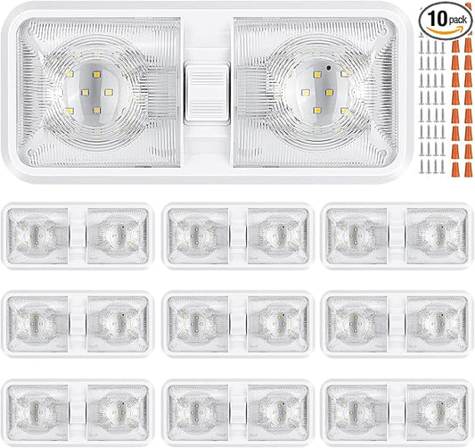 10 Packs RV Lights Interior 12V Led 8W Ceiling Double Dome Camper Light 600 Lumen Brightness Lights Fixtures for RV Camper Trailer Boat Car, Natural White 4000-4500K, 48 X 2835 SMD LED