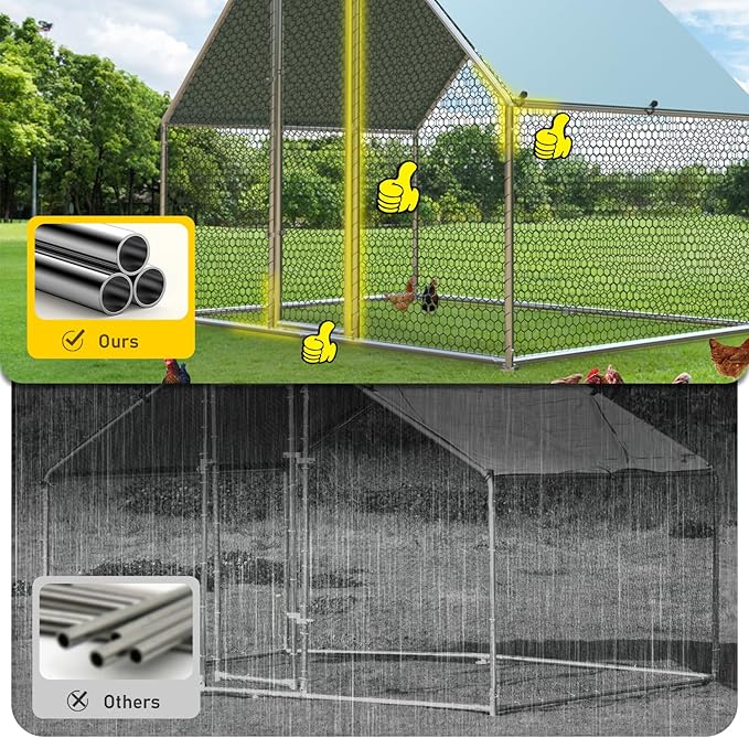 1.26'' Chicken Runs for Yard with Cover, Large Metal Chicken Run Walk in Metal, Outside Dog Kennel with Roof, Flat Roofed Outdoor Kennel for Cats(9.2’L x12.5’Wx 6.4’H)