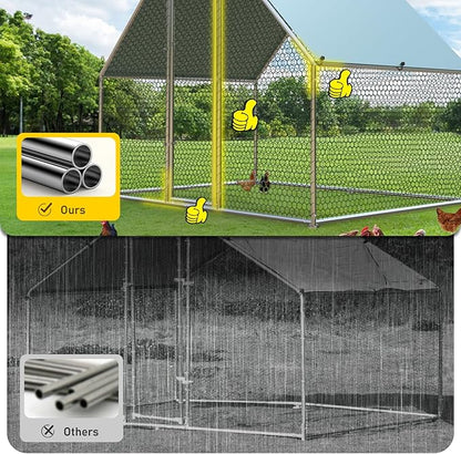 1.26'' Chicken Runs for Yard with Cover, Large Metal Chicken Run Walk in Metal, Outside Dog Kennel with Roof, Flat Roofed Outdoor Kennel for Cats(9.2’L x12.5’Wx 6.4’H)
