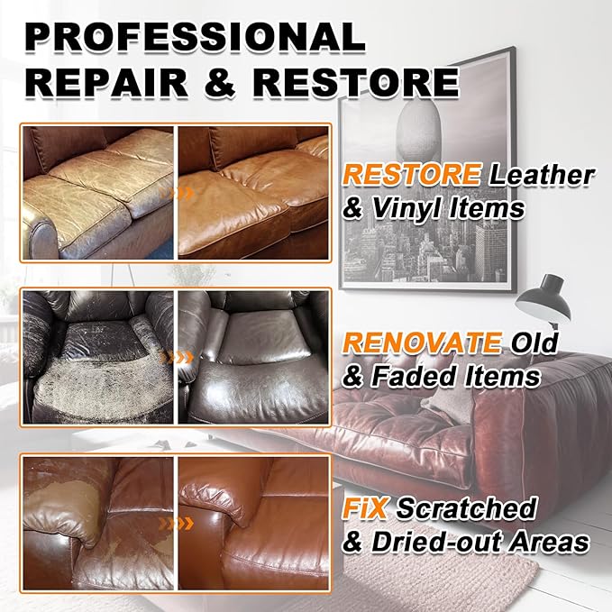 Cream White Leather Recoloring Balm, 12oz Leather Color Restorer for Couches, Leather Repair Kit for Furniture, Leather Dye for Leather Fade, Leather Repair Restore car seat