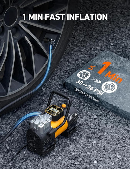 AstroAI Tire Inflator Portable Air Compressor (Up to 150 PSI) Tire Pump for Car 12V DC Digital Air Pump with 12 LEDs Super Bright Light for Bicycle, Motorcycle, Automotive Car Accessories