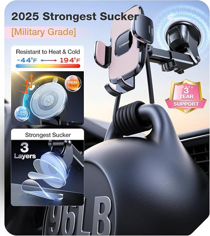 TORRAS Pink Phone Holders for Your Car【True Military-Grade & Strongest Suction】, Universal Car Phone Holder Mount Truck Cradle Stand for Dashboard Windshield Vent, Pink Car Accessories
