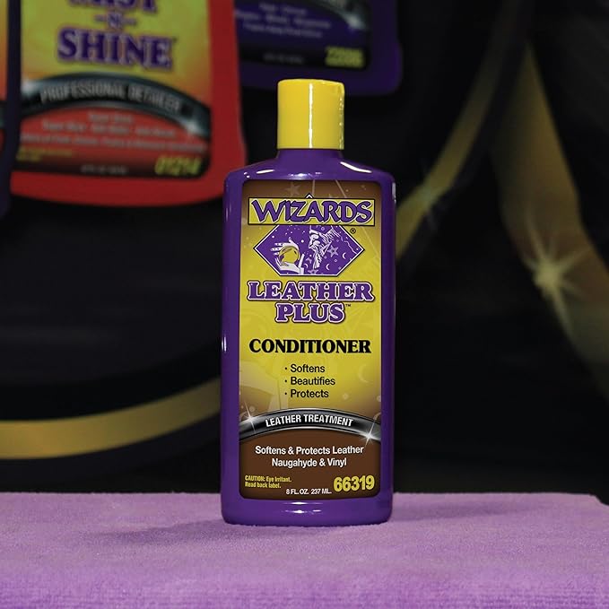 Wizards Leather Plus Leather Conditioner - Moisturizing Car Leather Seat Cleaner and Conditioner - Cleans, Conditions and Protects Leather, Naugahyde and Vinyl Car Accessories - 8 oz - Made in USA