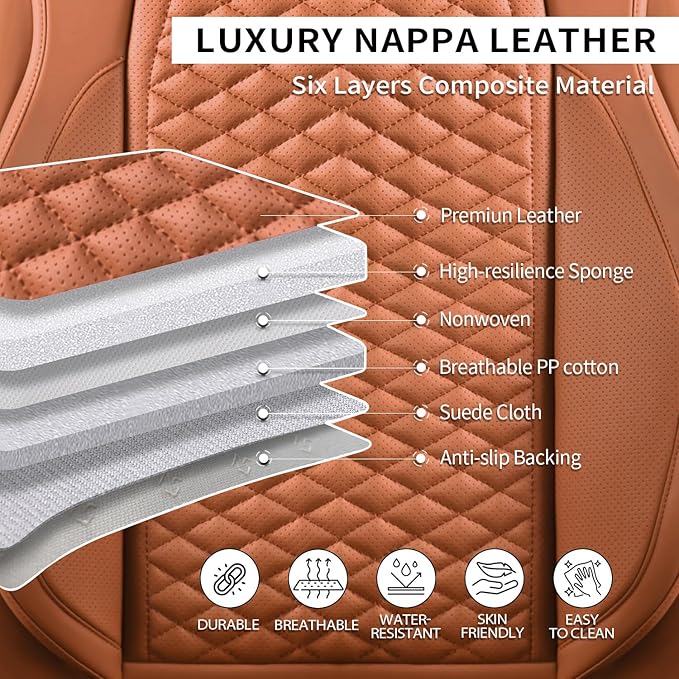 Car Seat Covers Full Set Leather Seat Covers Automotive Seat Covers Universal Car Seat Cover for Most Cars Brown