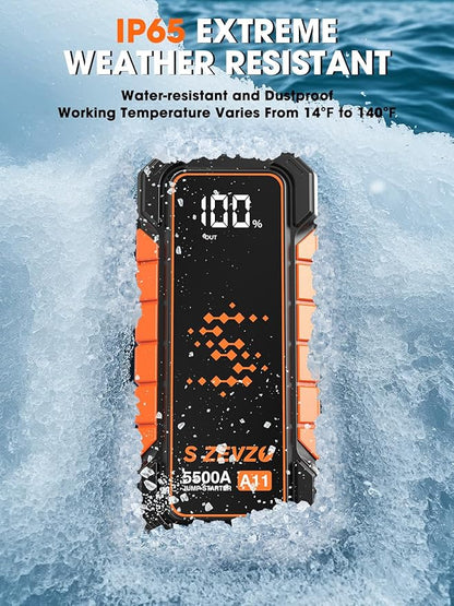 S ZEVZO A11 5500A Car Battery Jump Starter, 88.8Wh Battery Jumper Starter Portable (All Gas & 10.0L Diesel Engines) 12V Lithium Jump Box with LCD Display, 3 Modes Flashlight, USB Quick Charge and Case