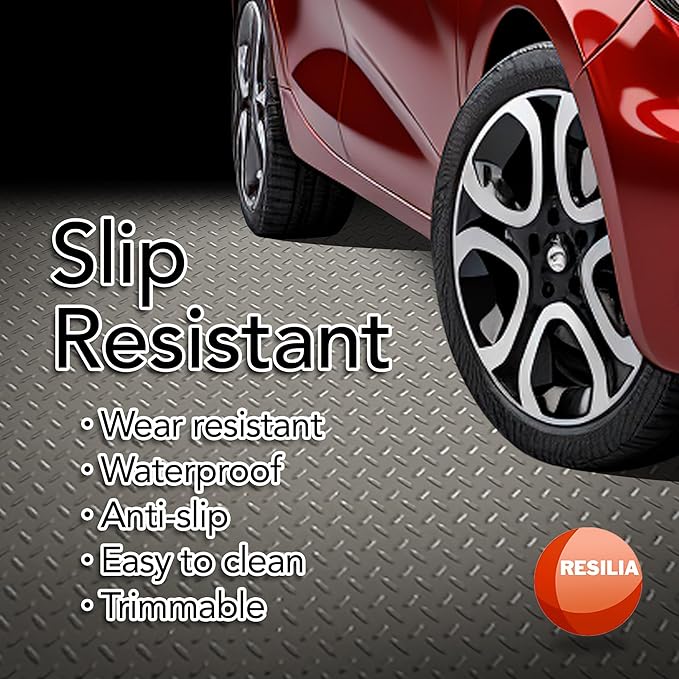 RESILIA Heavy Duty Garage Floor Runner & Protector Mat - Slip Resistant Diamond Plate PVC Mats - Water, Spill, & Stain Resistant, Sandstone (4 feet x 15 feet), Made in The USA