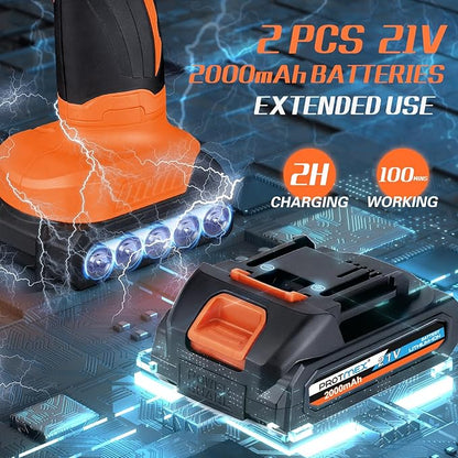 Cordless Car Buffer Polisher w/ 2x2000mAh 21V Batteries, 6 Inch Car buffer Waxer Kit, Car Polishing Machine w/ Extra 18 PCS Attachments & 6 Variable Speed, Car Buffer Polisher for Car Detailing