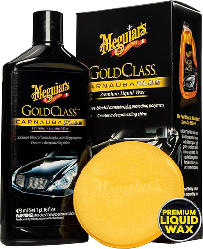 Meguiar's Gold Class Carnauba Plus Premium Liquid Wax Kit, Car Detailing Kit with a Pure Carnauba Wax Blend and a Foam Applicator Pad for Keeping Glossy Paint Protected Like a Pro, 16 Oz Bottle