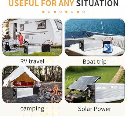5000 Watt Pure Sine Wave Power Inverter DC 48V to 110V/120V AC Converter with 2 AC,5V 500mA USB Charging Ports, Car Solar Power Inverters with LCD Display for Home RV Truck