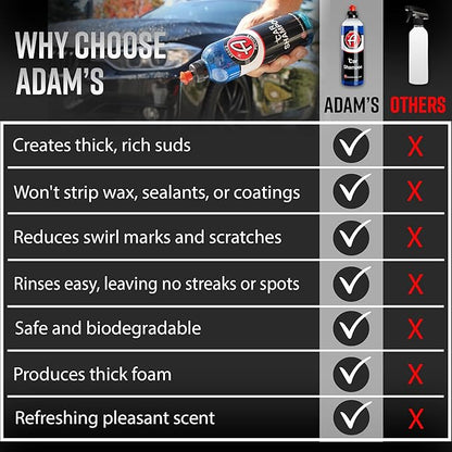 Adam's Car Shampoo (16oz) - pH Best Biodegradable Car Wash Soap for Foam Cannon, Spray Gun or Bucket - High Foam, Scratch-Free Auto Detailing for Cars, Trucks, RVs & Motorcycles