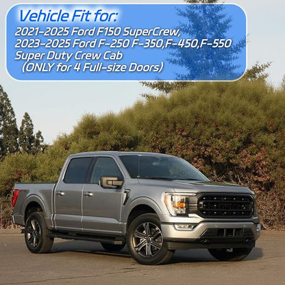 4 PCS in-Channel Rain Guards Fit for 2021 2022 2023 2024 2025 Ford F150 SuperCrew, Side Window Wind Deflectors for 23-25 F-250 F-350 F-450 F-550 Crew Cab, Vent Window Visors Shade Shield