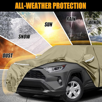 Waterproof Car Covers Replace for 2013-2025 Toyota RAV4, Multilayer Heavy Duty with Cotton Liner All Weather Car Cover with Zipper Door, Windproof Bands for Snow Rain Dust Protection