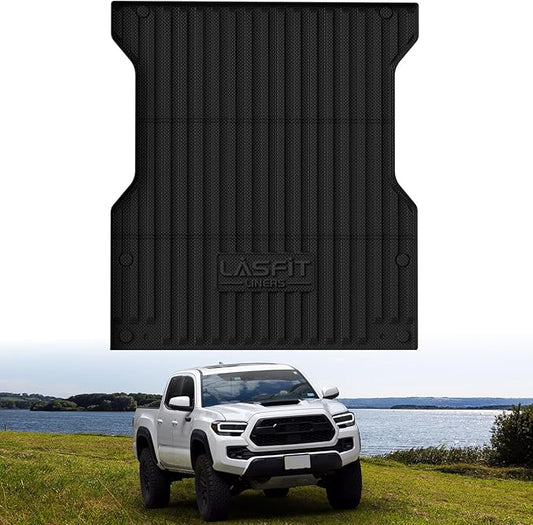 LASFIT Bed Mat for Toyota Tacoma 2024 2025 Truck Bed (5ft,5'Bed), All Weather 5 ft Rubber Car Bed Liner for Toyota Tacoma Accessories, TPE Trunk Mat&Cargo Liner, Black