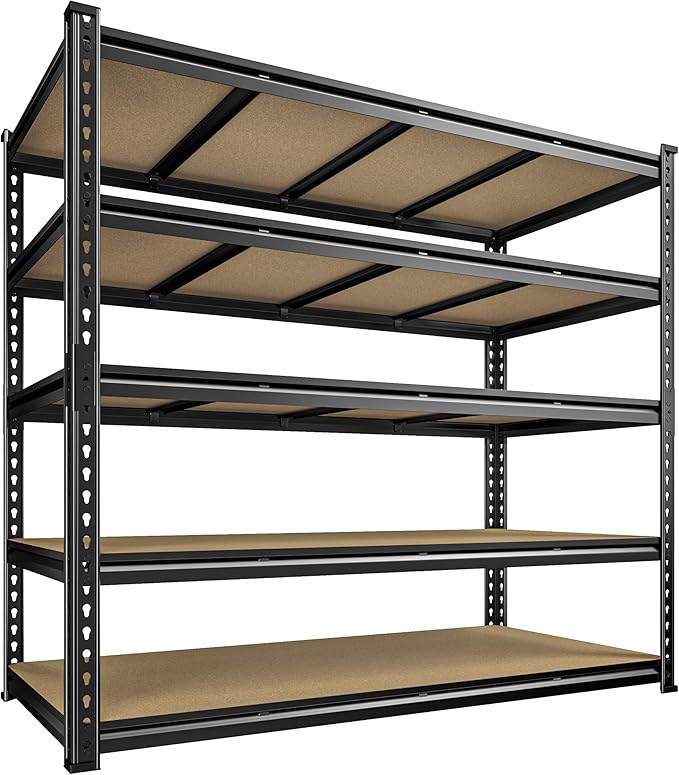 55" W Storage Shelves, 2550LBS Garage Shelving Heavy Duty, 5-Tier Heavy Duty Shelving, Adjustable Metal Shelving Unit for Garage, Warehouse, Pantry, Kitchen, 55" W × 24" D × 72" H, Black