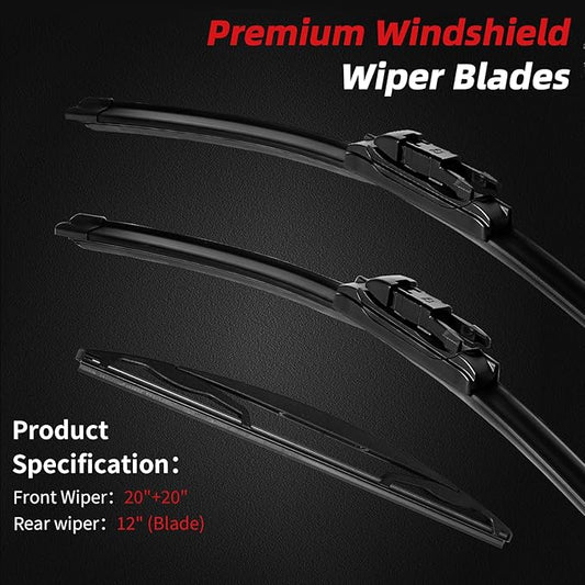 OTUAYAUTO Windshield Wiper Blades - Replacement for Ford Escape 2008-2012, Original Factory Quality Front and Rear Wiper Blade - Pinch Tab 20"+20"+12"(Pack of 3)
