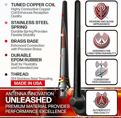 AntennaMastsRus Short Rubber Antenna for Jeep Wrangler JK/JL Gladiator (2007-2024), USA Stainless Steel Threading, The Original 6 3/4" Truck Accessory, Car Wash Proof, Internal Copper Coil