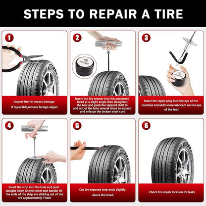 SUNSOUL Portable Tire Repair Kit with Plugs, Heavy Duty Tire Plug Kit, 40PCS Flat Tire Emergency Repair Tool for Car, Motorcycle, Truck, ATV, UTV, RV, Tractor