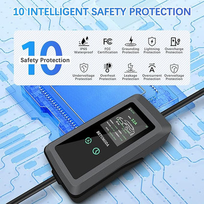 Level 2 EV Charger, 32 Amp, Portable Charger for Home and J1772, 25ft Cable, 240V, Charging Stations with LED Display, NEMA14-50 Plug, Current Adjustable.(Tesla Need Adapter)