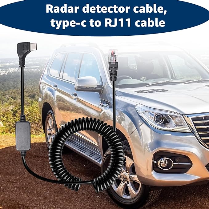 Radar Detector Cable with USB-C to RJ11 Plug Cord, 9.84Ft USB-C 5V-12V RJ11 Power Cord, for Uniden R1 R3 R7, Beltronics, Escort Passport 9500i, MAX360, Cobra, Radenso XP etc.