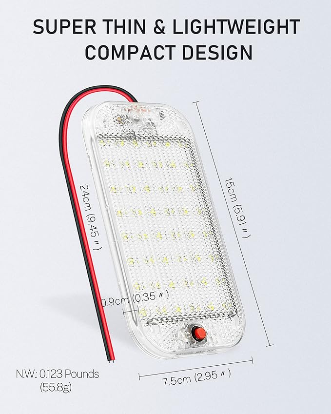 Dome Light for RV Interior, 48LED 800LM Ultra Bright 12 Volt LED White Lights, RV Ceiling Light with Switch Control, Ideal for Car Van Truck Camper Lorry Motorhome Boat(4 Pack)