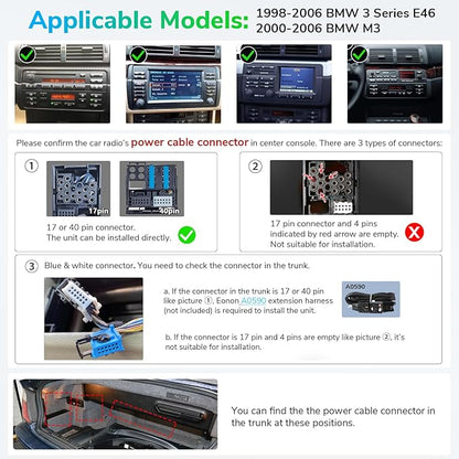 Eonon Car Stereo for BMW E46 M3/328i /330Ci/325i/325xi/328i/328xi/330i/330xi Wireless CarPlay Android Auto Head Unit, 9 Inch Touchscreen Radio, Bluetooth, AM/FM, SWC, GPS Navigation,E46A13