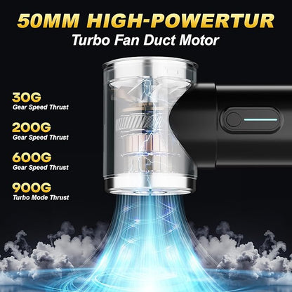 Oversize Turbo Dryer Blower for Car & Yard, 600W&50MM Cordless Electric Leaf Blower, 4 Speeds, 900g Max Thrust, for Cleaning Car Dust, Sweeping Leaves & Snow，Lawn Care (Soot Black)