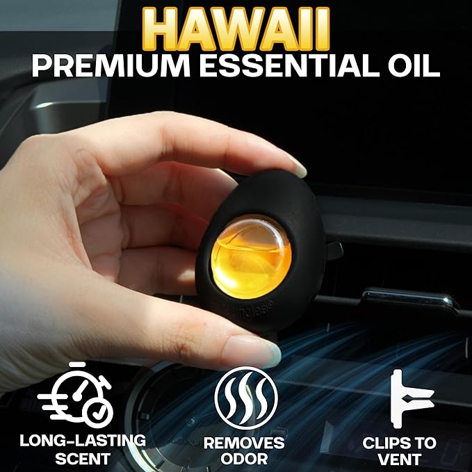Air Jungles Car Air Freshener Vent Clip 4 Count, Variety Pack, New Car, Honey Peach, Ocean, Hawaii, 4 ml Each, Long-Lasting Car Odor Eliminator, Up to 120 Days Freshness for Auto