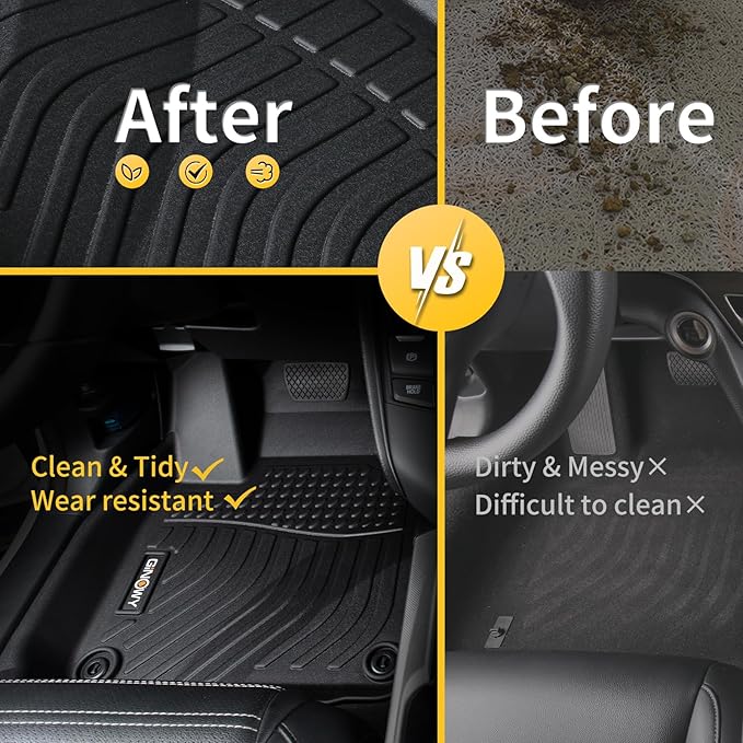GINOWY-Floor Mats & Cargo Liner for Volkswagen VW Taos AWD 2022-2025 丨TPE All Weather Mats for VW Taos AWD Accessories Cargo Trunk Mat Trunk Liner