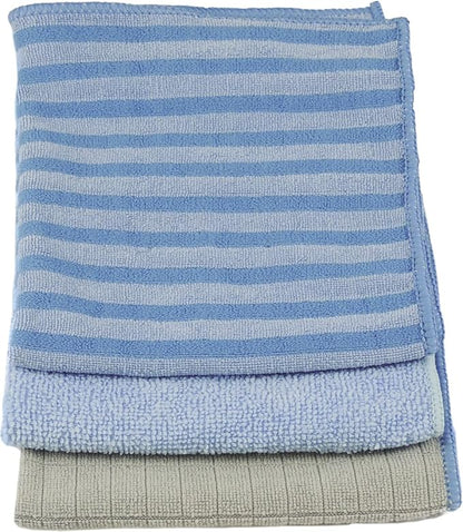 Unger 12” x 12” Microfiber Cloth Variety Set, 3 Pack, All-Purpose Cleaning Towels for Glass and Mirrors, Scrubbing Cloths, Reusable Cleaner Supplies for Wet and Dry Surfaces