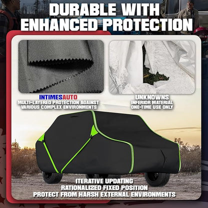 153 Inch UTV Cover for Polaris Ranger Crew RZR General 4, Can-Am Defender Maverick Commander Max, Yamaha Wolverine Viking, Kawasaki Mule Pro, Black 600D Cover Protection for 4-6 Seater UTV
