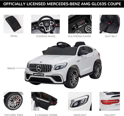 Aosom 12V Toddler Ride On Car with Remote Control, Mercedes Benz AMG GLC63S Coupe, Electric Car with 2 Speed, MP3 Player, Light, Horn, Songs, Suspension, White