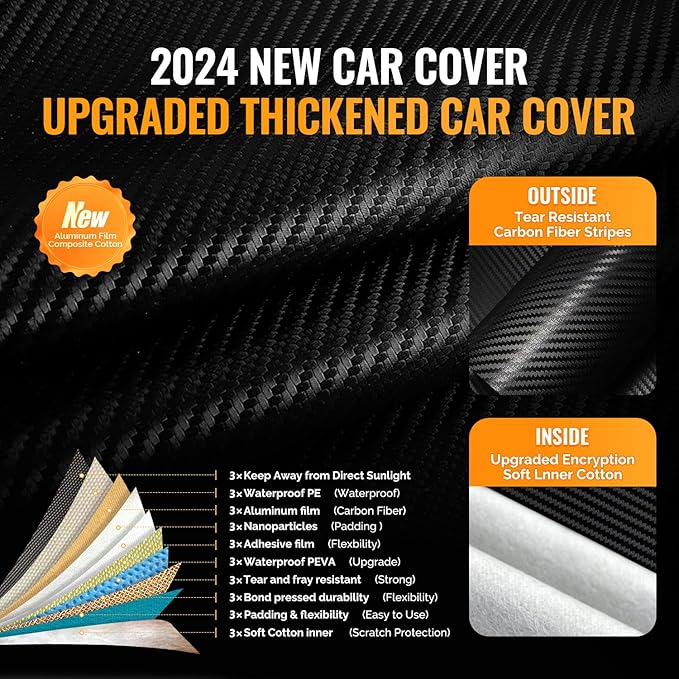 30 Layers Truck Car Cover for Automobiles All Weather Waterproof, Outdoor Snowproof UV Protection Windproof, Soft Cotton, Heavy Duty Universal Car Covers, (Black, Fit Truck 211"-230")