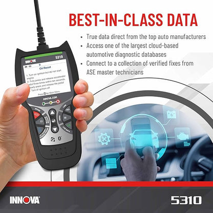 Innova 5310 OBD2 Scanner for ABS & Airbag (SRS) with Battery/Alt Test, Oil Light Reset, Live Data for 1996-2023 Vehicles, Accurate, Reliable, Easy to Use, iPhone & Android App Included