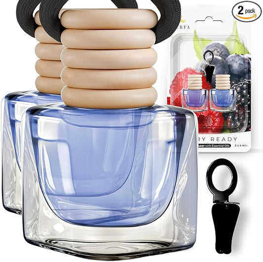 Car Air Fresheners for Women - Mixed Berries Fragrance | Pack of 2 Long Lasting Air Freshener | Odor Eliminator Car Perfume Diffuser with Essential Oils | Car Air Freshener Vent Clip by Perfa