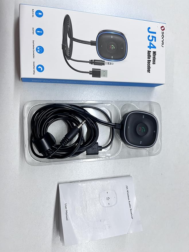Bluetooth 5.3 Aux Car Adapter, SONRU Bluetooth Receiver for Car [Dual Connection & Mic Noise Cancellation], Aux Adapter with Plug-and-Play for Music/Hands-Free Calls/Stereo Audio