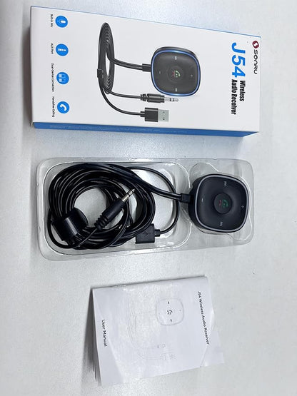 Bluetooth 5.3 Aux Car Adapter, SONRU Bluetooth Receiver for Car [Dual Connection & Mic Noise Cancellation], Aux Adapter with Plug-and-Play for Music/Hands-Free Calls/Stereo Audio