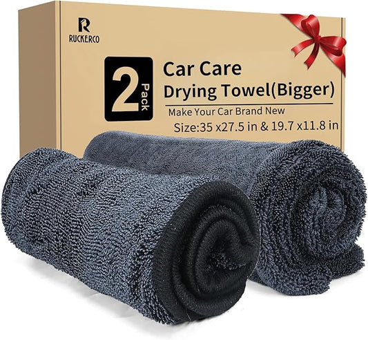 Microfiber Towels for Cars 2-Pack, 1300 GSM Ultra-Soft Microfiber, 35" x 27.5" & 19.7" x 11.8" Towels are Great for Car and Home Cleanups, No Streaks, Scratches Or Water Spots