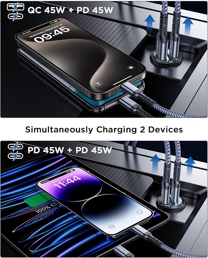 MRGLAS 90W USB C Car Charger,2-Pack Super Mini Metal USB C Car Charger Fast Charging Adapter [PD+QC]&[Dual PD],Cigarette Lighter Compatible with iPhone 15 14 Pro Max iPad Samsun