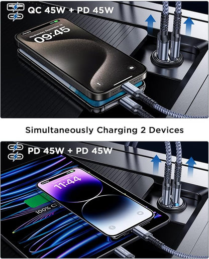MRGLAS 90W USB C Car Charger,2-Pack Super Mini Metal USB C Car Charger Fast Charging Adapter [PD+QC]&[Dual PD],Cigarette Lighter Compatible with iPhone 15 14 Pro Max iPad Samsun