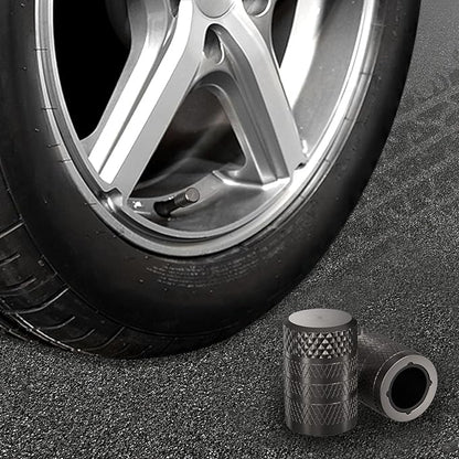 CKAuto Tire Valve Stem Caps, Grey, 4 pcs/Pack, Anodized Aluminum Tire Valve Cap Set, Corrosion Resistant, Universal Stem Covers for Cars Trucks Motorcycles SUVs and Bikes