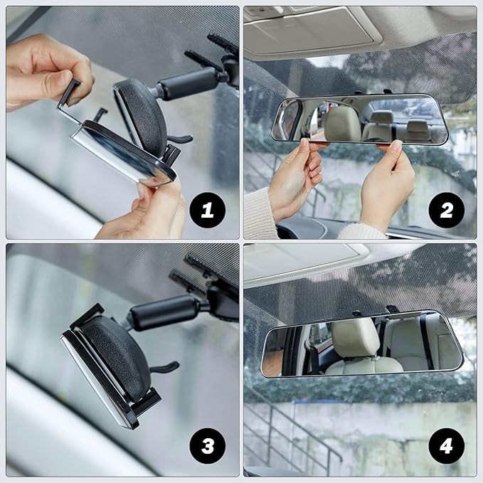 JOYTUTUS Rearview Mirror, 12 Inch Panoramic Interior Clip-on Wide Angle Convex Universal Rear View Mirror to Reduce Blind Spot Effectively for More Car SUV Trucks -Clear