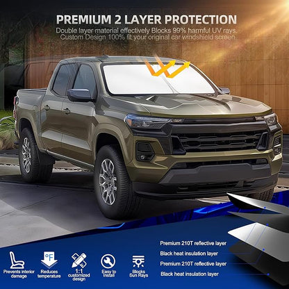 Windshield Sun Shade for Ch-evro-let Colorado 2023-2025 2026 Foldable Sunshade Custom Fit Front Window Car Interior Accessories Protector Blocks UV Rays