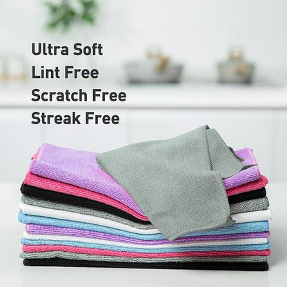 Gray Microfiber Cleaning Cloth 13"x13", Ultra Soft Absorbent Microfiber Cleaning Rags for Housekeeping Cleaning Supplies, Lint Free Reusable Cleaning Cloths for House Washable, Pack of 12