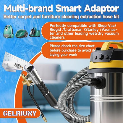 Upgraded Vacuum Cleaner Extractor Kit Compatible with Shop Vac, Carpet and Upholstery Cleaning Extractor Hose Kit with Wand, Hose, and Adapter for Home and Car Cleaning, 10-Ft Vacuum Cleaner Hose