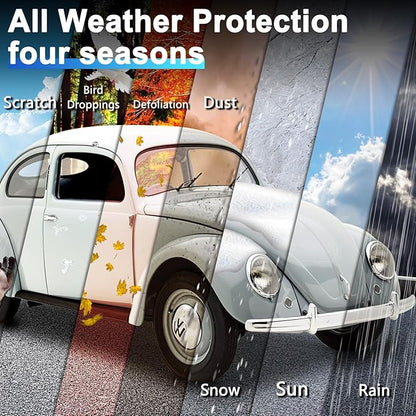Car Cover for 1960-1980 Beetle Bug Sedan 2-Door,Full Exterior Car Covers for Automobiles All Weather Waterproof Heavy Duty,Zipper/Cotton Design Rain Snow Sun Winter UV Proof【210T Taffeta】- Black