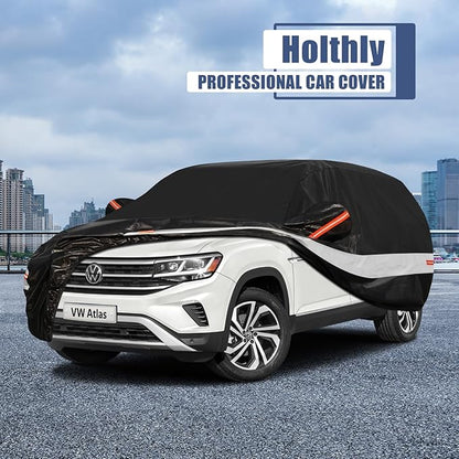 10 Layers SUV Car Cover Custom Fit for Volkswagen VW Atlas (2017-2024) Waterproof All Weather for Automobiles, Outdoor Full Cover Sun UV Rain Protection with Cotton.Black