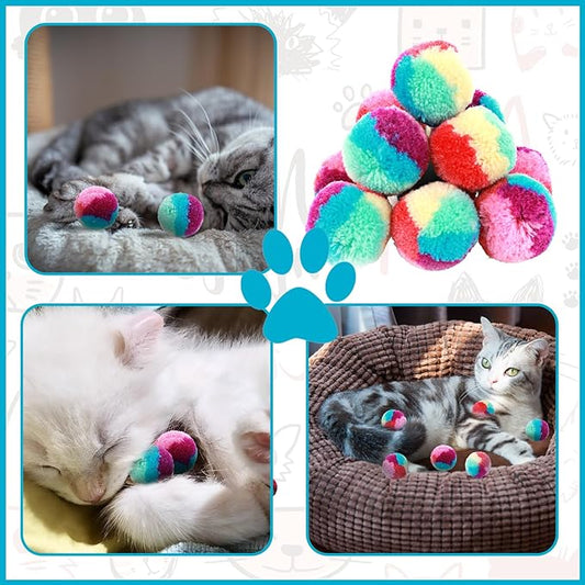 1.2 in Colorful Cat Pom Pom Ball Toys, 20 Pcs Rainbow Cat Toy Balls Soft Plush Cat Ball Interactive Training Ball for Indoor Cats & Kittens